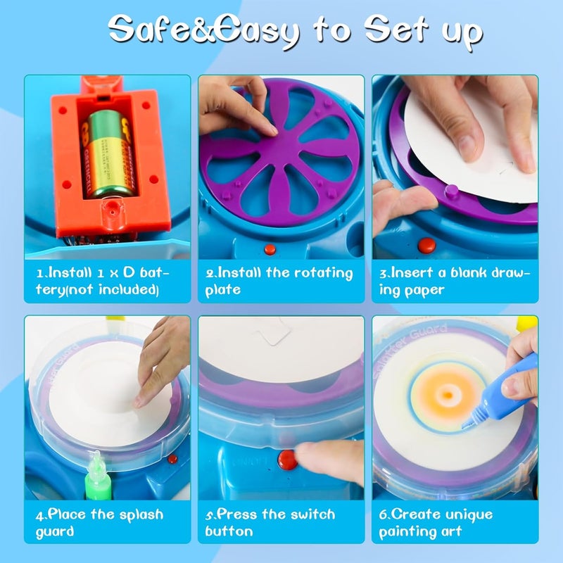 Wings Giant Spin Art Machine Variable Speed, Battery Operated Spinner - Paint Spinner with Splatter Guard, Washable Paint, Spin Art Kit, Art Design Card, Stem Toys, Kid Arts and Crafts, Girls Boys - Image 4